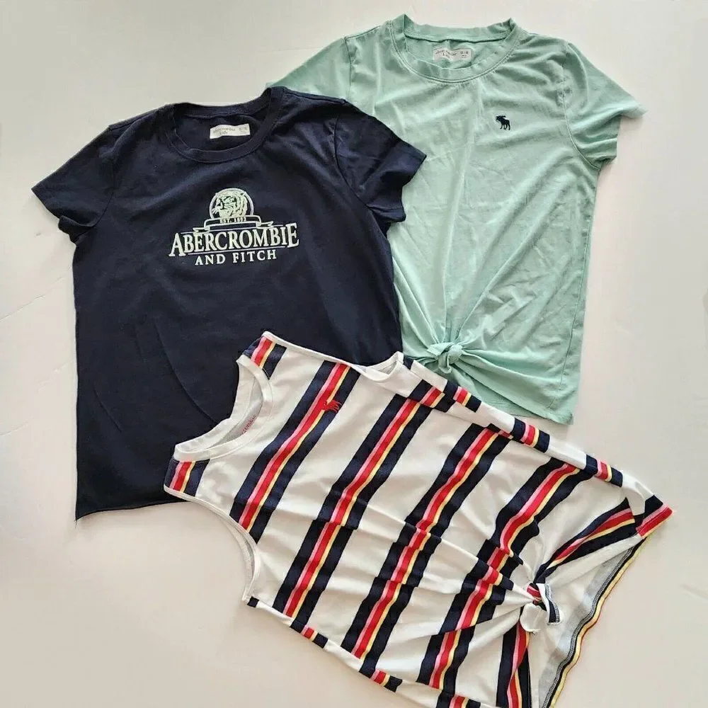 3 Abercrombie Kids 15/16  Girls Tees & Tie‎ Front Tank Navy Stripe